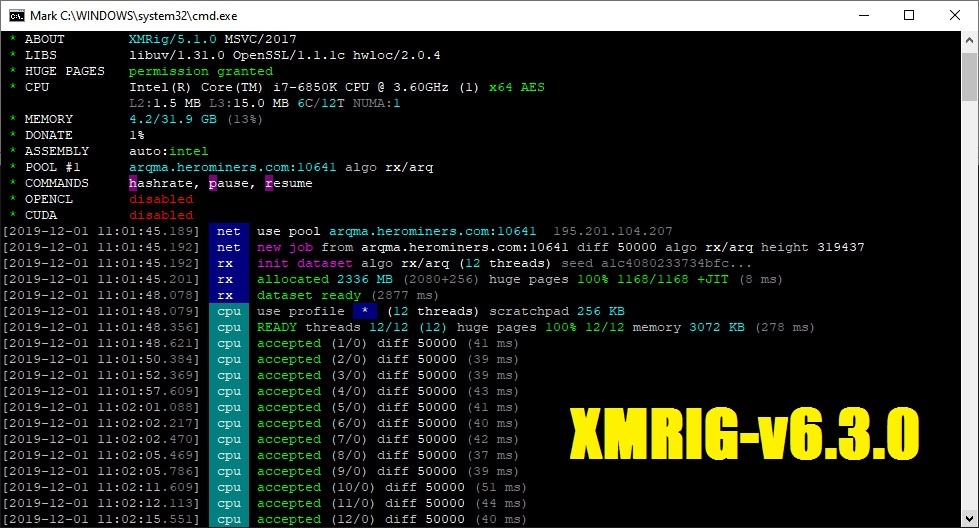 XMRig v6.3.0: CPU/GPU miner RandomX, KawPow, CryptoNight, AstroBWT, Argon2