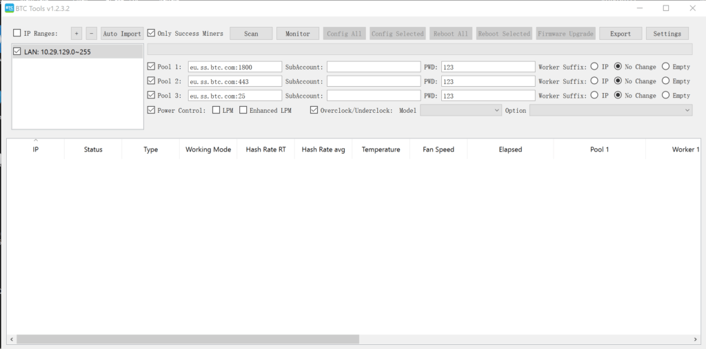 Set Miners Static IP Tools btc tool