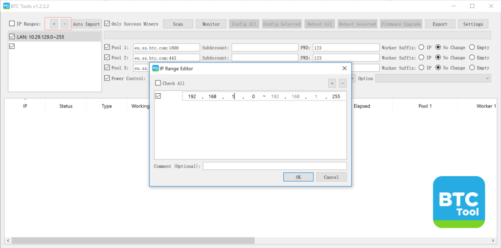 BTCTool v1.2.9.1: Download tool for managing ASIC miners