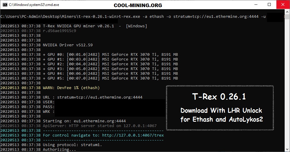 T-REX MINER 0.26.1: Скачать с разблокировкой NVIDIA LHR для Ethash и AutoLykos2